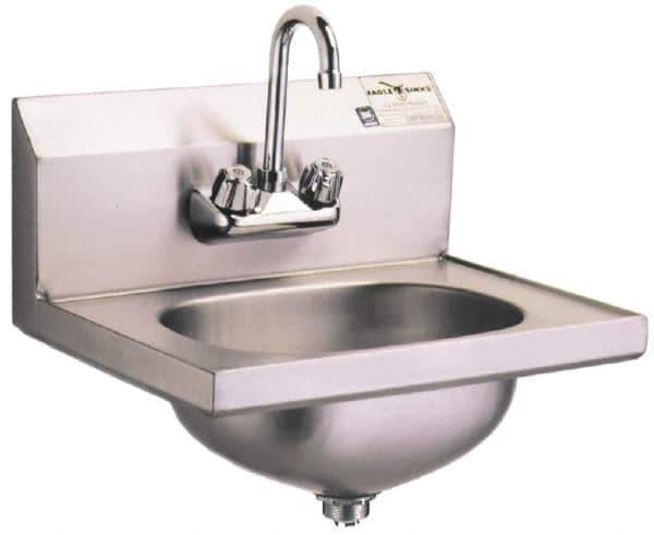 Eagle MHC - 13-1/2" Long x 9-3/4" Wide Inside, 1 Compartment, Grade 304 Stainless Steel Stainless Steel Hand Sink-Wall Mount - 20 Gauge, 18-7/8" Long x 14-3/4" Wide Outside, 6-3/4" Deep - Industrial Tool & Supply