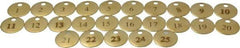 Value Collection - 1" High x 1" Long, 1 to 25, English Safety & Facility Numbered Tag - 1 Side, Brass - Industrial Tool & Supply