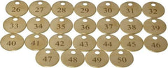 Value Collection - 1" High x 1" Long, 26 to 50, English Safety & Facility Numbered Tag - 1 Side, Brass - Industrial Tool & Supply