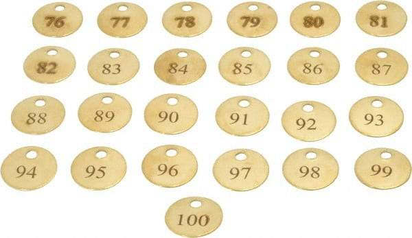Value Collection - 1" High x 1" Long, 76 to 100, English Safety & Facility Numbered Tag - 1 Side, Brass - Industrial Tool & Supply