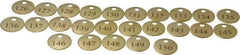 Value Collection - 1" High x 1" Long, 126 to 150, English Safety & Facility Numbered Tag - 1 Side, Brass - Industrial Tool & Supply