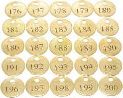 Value Collection - 1" High x 1" Long, 176 to 200, English Safety & Facility Numbered Tag - 1 Side, Brass - Industrial Tool & Supply
