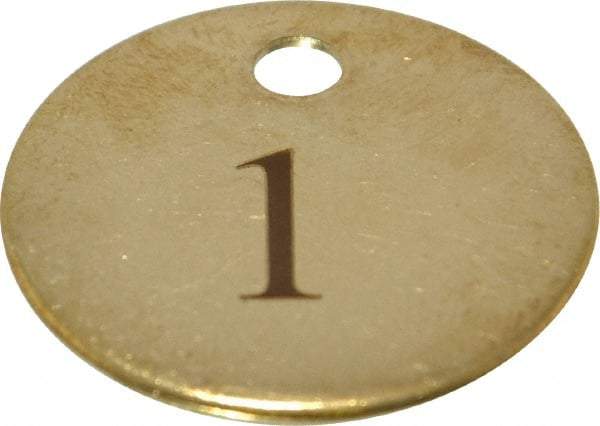 Value Collection - 1-1/4" High x 1-1/4" Long, 1 to 25, English Safety & Facility Numbered Tag - 1 Side, Brass - Industrial Tool & Supply