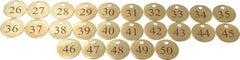 Value Collection - 1-1/4" High x 1-1/4" Long, 26 to 50, English Safety & Facility Numbered Tag - 1 Side, Brass - Industrial Tool & Supply