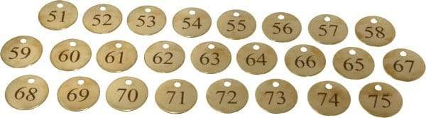 Value Collection - 1-1/4" High x 1-1/4" Long, 51 to 75, English Safety & Facility Numbered Tag - 1 Side, Brass - Industrial Tool & Supply