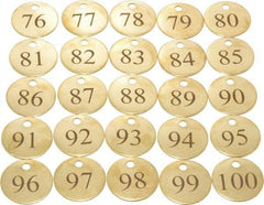 Value Collection - 1-1/4" High x 1-1/4" Long, 76 to 100, English Safety & Facility Numbered Tag - 1 Side, Brass - Industrial Tool & Supply