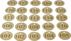 Value Collection - 1-1/4" High x 1-1/4" Long, 101 to 125, English Safety & Facility Numbered Tag - 1 Side, Brass - Industrial Tool & Supply