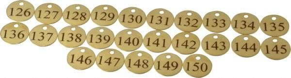 Value Collection - 1-1/4" High x 1-1/4" Long, 126 to 150, English Safety & Facility Numbered Tag - 1 Side, Brass - Industrial Tool & Supply