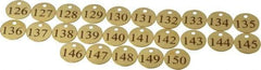 Value Collection - 1-1/4" High x 1-1/4" Long, 126 to 150, English Safety & Facility Numbered Tag - 1 Side, Brass - Industrial Tool & Supply