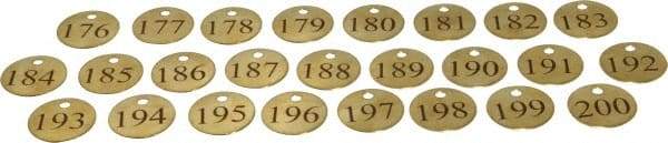 Value Collection - 1-1/4" High x 1-1/4" Long, 176 to 200, English Safety & Facility Numbered Tag - 1 Side, Brass - Industrial Tool & Supply