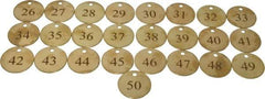 Value Collection - 1-1/2" High x 1-1/2" Long, 26 to 50, English Safety & Facility Numbered Tag - 1 Side, Brass - Industrial Tool & Supply