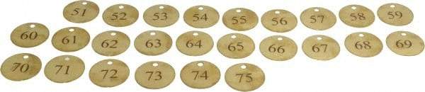Value Collection - 1-1/2" High x 1-1/2" Long, 51 to 75, English Safety & Facility Numbered Tag - 1 Side, Brass - Industrial Tool & Supply