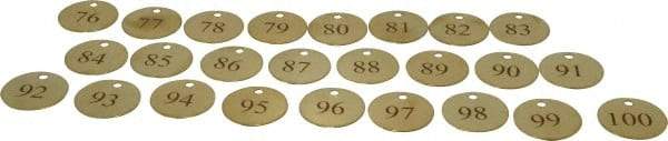 Value Collection - 1-1/2" High x 1-1/2" Long, 76 to 100, English Safety & Facility Numbered Tag - 1 Side, Brass - Industrial Tool & Supply