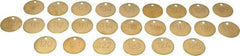 Value Collection - 1-1/2" High x 1-1/2" Long, 101 to 125, English Safety & Facility Numbered Tag - 1 Side, Brass - Industrial Tool & Supply