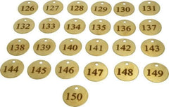 Value Collection - 1-1/2" High x 1-1/2" Long, 126 to 150, English Safety & Facility Numbered Tag - 1 Side, Brass - Industrial Tool & Supply