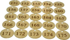 Value Collection - 1-1/2" High x 1-1/2" Long, 151 to 175, English Safety & Facility Numbered Tag - 1 Side, Brass - Industrial Tool & Supply