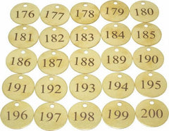 Value Collection - 1-1/2" High x 1-1/2" Long, 176 to 200, English Safety & Facility Numbered Tag - 1 Side, Brass - Industrial Tool & Supply