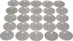 Value Collection - 1-1/4" High x 1-1/4" Long, 1 to 25, English Safety & Facility Numbered Tag - 1 Side, Aluminum - Industrial Tool & Supply