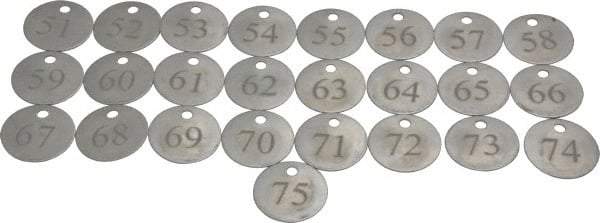 Value Collection - 1-1/4" High x 1-1/4" Long, 51 to 75, English Safety & Facility Numbered Tag - 1 Side, Aluminum - Industrial Tool & Supply