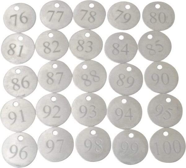 Value Collection - 1-1/4" High x 1-1/4" Long, 76 to 100, English Safety & Facility Numbered Tag - 1 Side, Aluminum - Industrial Tool & Supply