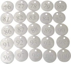 Value Collection - 1-1/4" High x 1-1/4" Long, 76 to 100, English Safety & Facility Numbered Tag - 1 Side, Aluminum - Industrial Tool & Supply