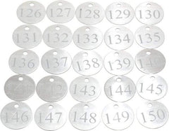 Value Collection - 1-1/4" High x 1-1/4" Long, 126 to 150, English Safety & Facility Numbered Tag - 1 Side, Aluminum - Industrial Tool & Supply