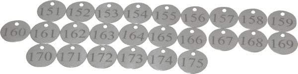 Value Collection - 1-1/4" High x 1-1/4" Long, 151 to 175, English Safety & Facility Numbered Tag - 1 Side, Aluminum - Industrial Tool & Supply