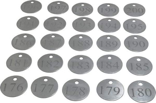 Value Collection - 1-1/4" High x 1-1/4" Long, 176 to 200, English Safety & Facility Numbered Tag - 1 Side, Aluminum - Industrial Tool & Supply
