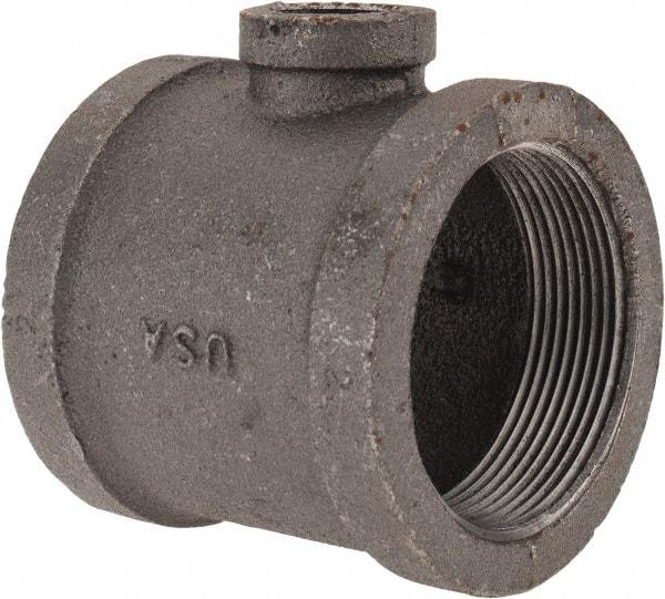 Made in USA - Size 2 x 2 x 1/2", Class 150, Malleable Iron Black Pipe Reducing Tee - 300 psi, Threaded End Connection - Industrial Tool & Supply