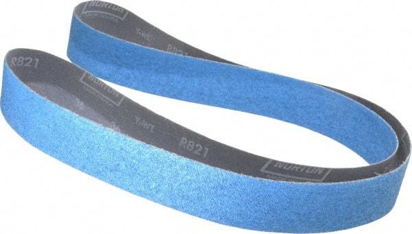 Norton - 2" Wide x 72" OAL, 36 Grit, Zirconia Alumina Abrasive Belt - Zirconia Alumina, Very Coarse, Coated, Y Weighted Cloth Backing, Dry, Series R821 - Industrial Tool & Supply