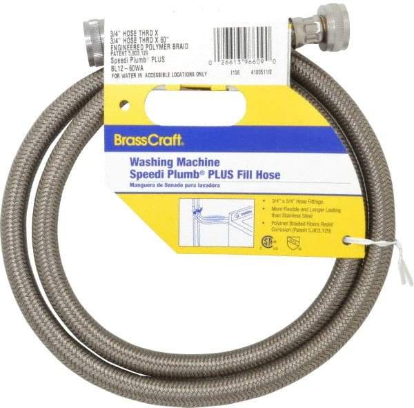 Brass Craft - 3/4" Hose Bibb Inlet, 3/4" Hose Bibb Outlet, Brass Flexible Connector - Braided Stainless Steel, Use with Washers - Industrial Tool & Supply