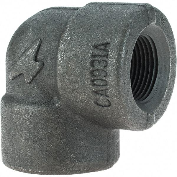 Made in USA - Size 3/4", Class 3,000, Forged Carbon Steel Black Pipe 90° Elbow - 925 psi, Threaded End Connection - Industrial Tool & Supply