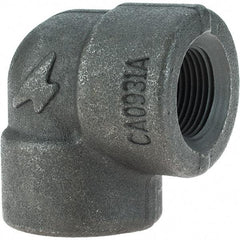 Made in USA - Size 3/4", Class 3,000, Forged Carbon Steel Black Pipe 90° Elbow - 925 psi, Threaded End Connection - Industrial Tool & Supply