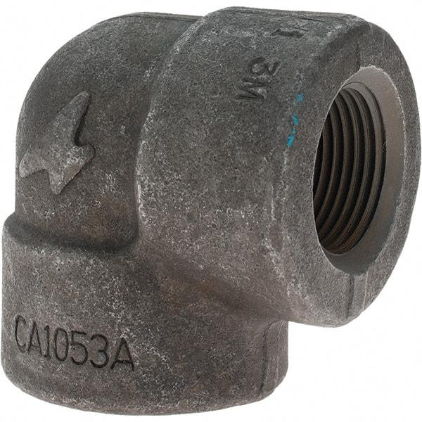 Made in USA - Size 1", Class 3,000, Forged Carbon Steel Black Pipe 90° Elbow - 925 psi, Threaded End Connection - Industrial Tool & Supply