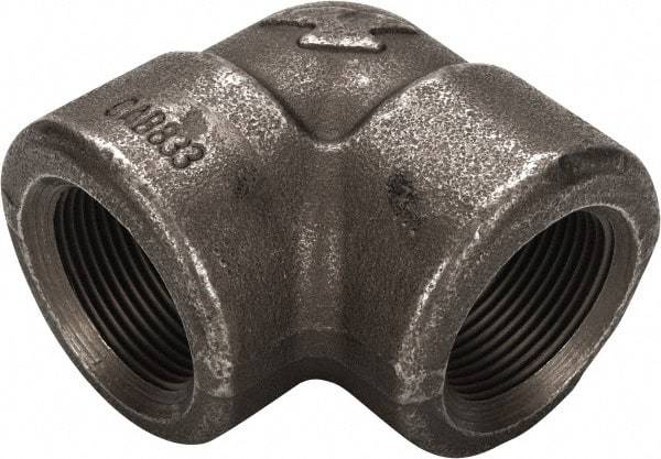 Made in USA - Size 1-1/4", Class 3,000, Forged Carbon Steel Black Pipe 90° Elbow - 925 psi, Threaded End Connection - Industrial Tool & Supply