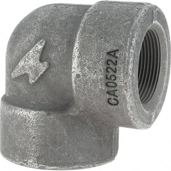 Made in USA - Size 1-1/2", Class 3,000, Forged Carbon Steel Black Pipe 90° Elbow - 925 psi, Threaded End Connection - Industrial Tool & Supply