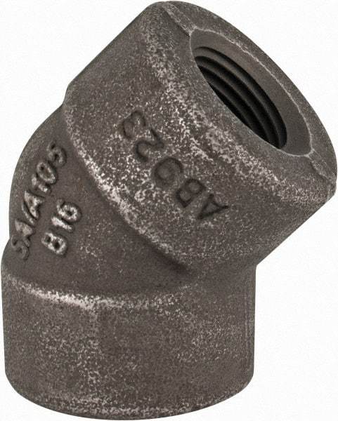 Made in USA - Size 1/2", Class 3,000, Forged Carbon Steel Black Pipe 45° Elbow - 925 psi, Threaded End Connection - Industrial Tool & Supply