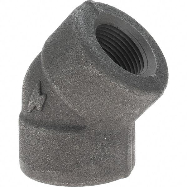 Made in USA - Size 3/4", Class 3,000, Forged Carbon Steel Black Pipe 45° Elbow - 925 psi, Threaded End Connection - Industrial Tool & Supply