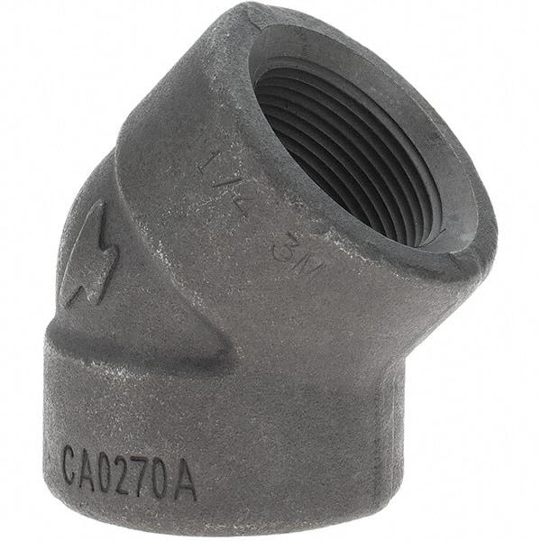 Made in USA - Size 1-1/4", Class 3,000, Forged Carbon Steel Black Pipe 45° Elbow - 925 psi, Threaded End Connection - Industrial Tool & Supply