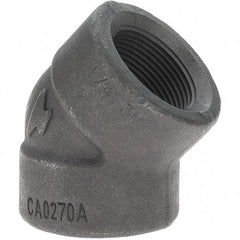 Made in USA - Size 1-1/4", Class 3,000, Forged Carbon Steel Black Pipe 45° Elbow - 925 psi, Threaded End Connection - Industrial Tool & Supply
