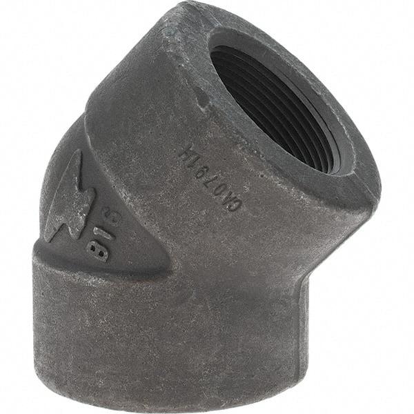 Made in USA - Size 1-1/2", Class 3,000, Forged Carbon Steel Black Pipe 45° Elbow - 925 psi, Threaded End Connection - Industrial Tool & Supply