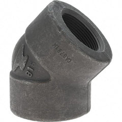 Made in USA - Size 1-1/2", Class 3,000, Forged Carbon Steel Black Pipe 45° Elbow - 925 psi, Threaded End Connection - Industrial Tool & Supply