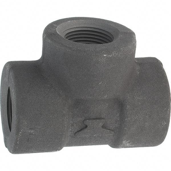 Made in USA - Size 3/4", Class 3,000, Forged Carbon Steel Black Pipe Tee - 925 psi, Threaded End Connection - Industrial Tool & Supply