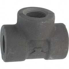 Made in USA - Size 3/4", Class 3,000, Forged Carbon Steel Black Pipe Tee - 925 psi, Threaded End Connection - Industrial Tool & Supply