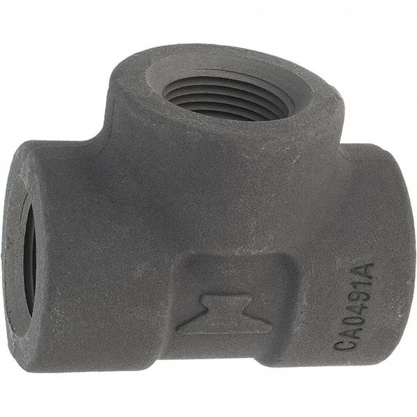 Made in USA - Size 1", Class 3,000, Forged Carbon Steel Black Pipe Tee - 925 psi, Threaded End Connection - Industrial Tool & Supply