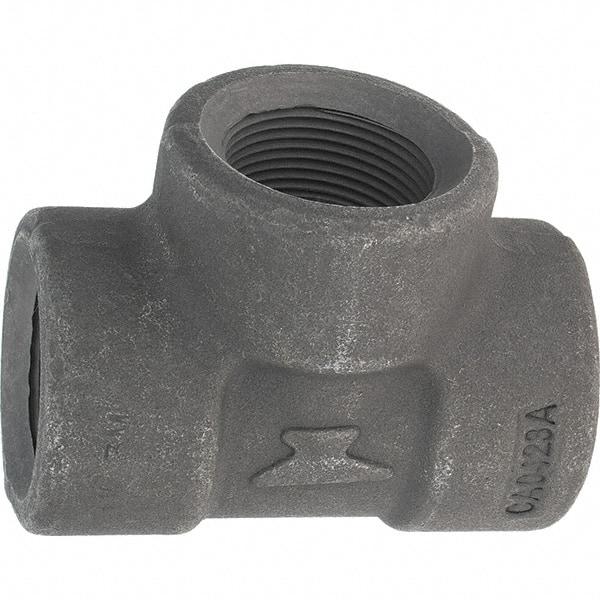 Made in USA - Size 1-1/4", Class 3,000, Forged Carbon Steel Black Pipe Tee - 925 psi, Threaded End Connection - Industrial Tool & Supply