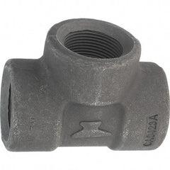 Made in USA - Size 1-1/4", Class 3,000, Forged Carbon Steel Black Pipe Tee - 925 psi, Threaded End Connection - Industrial Tool & Supply