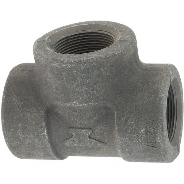 Made in USA - Size 1-1/2", Class 3,000, Forged Carbon Steel Black Pipe Tee - 925 psi, Threaded End Connection - Industrial Tool & Supply