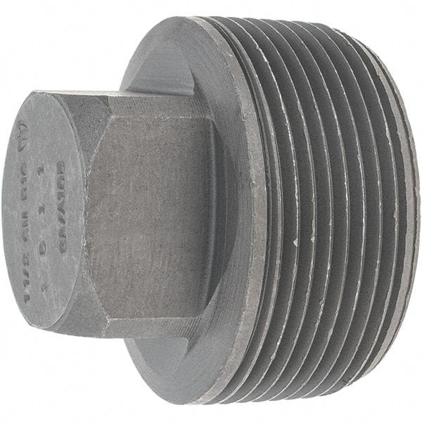 Made in USA - Size 1-1/2", Class 3,000, Forged Carbon Steel Black Pipe Square Plug - 925 psi, Threaded End Connection - Industrial Tool & Supply