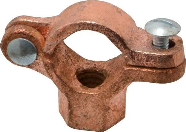 Value Collection - 1/2" Pipe, 3/8" Rod, Copper Plated Split Clamp - 180 Lb Capacity, Malleable Iron - Industrial Tool & Supply